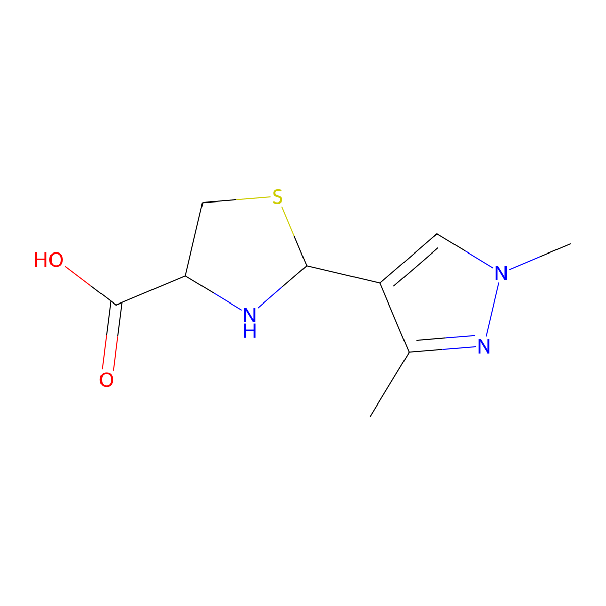 2-(1,3-dimethyl-1H-pyrazol-4-yl)-1,3-thiazolidine-4-carboxylic acid molecular structure, CAS 1040400-45-0