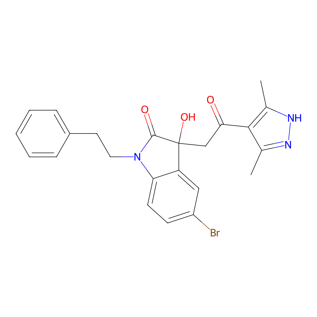 5-bromo-3-[2-(3,5-dimethyl-1H-pyrazol-4-yl)-2-oxoethyl]-3-hydroxy-1-(2-phenylethyl)-1,3-dihydro-2H-indol-2-one molecular structure, CAS 1040554-85-5
