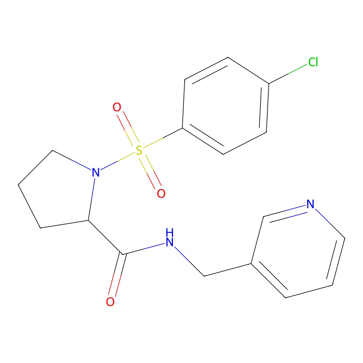 1-(4-chlorophenyl)sulfonyl-N-(pyridin-3-ylmethyl)pyrrolidine-2-carboxamide molecular structure, CAS 1040555-50-7
