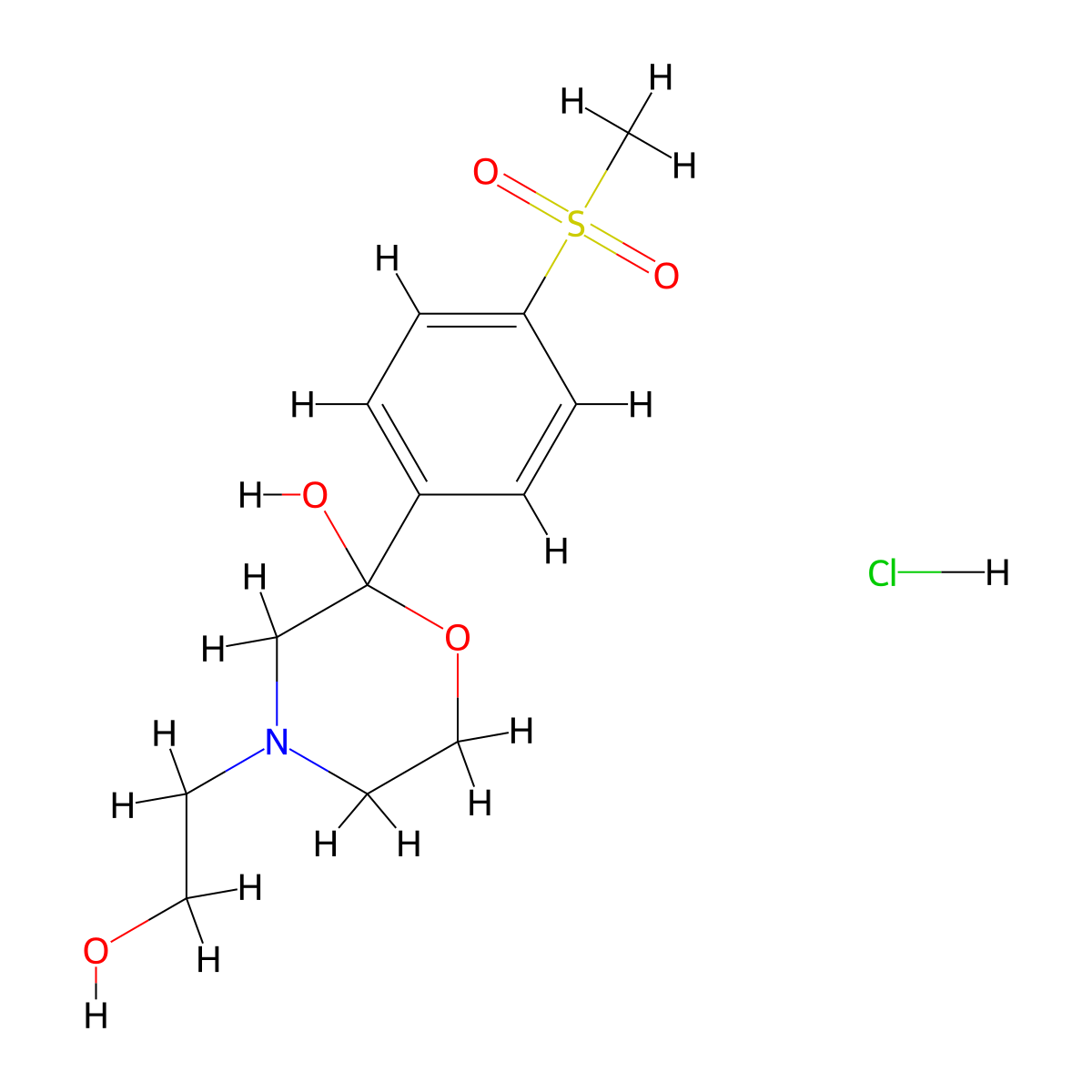4-Morpholineethanol, 2-hydroxy-2-(p-(methylsulfonyl)phenyl)-, hydrochloride molecular structure, CAS 104058-18-6
