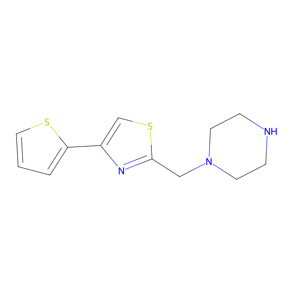 1-{[4-(2-Thienyl)-1,3-thiazol-2-yl]methyl}piperazine molecular structure, CAS 1040631-46-6
