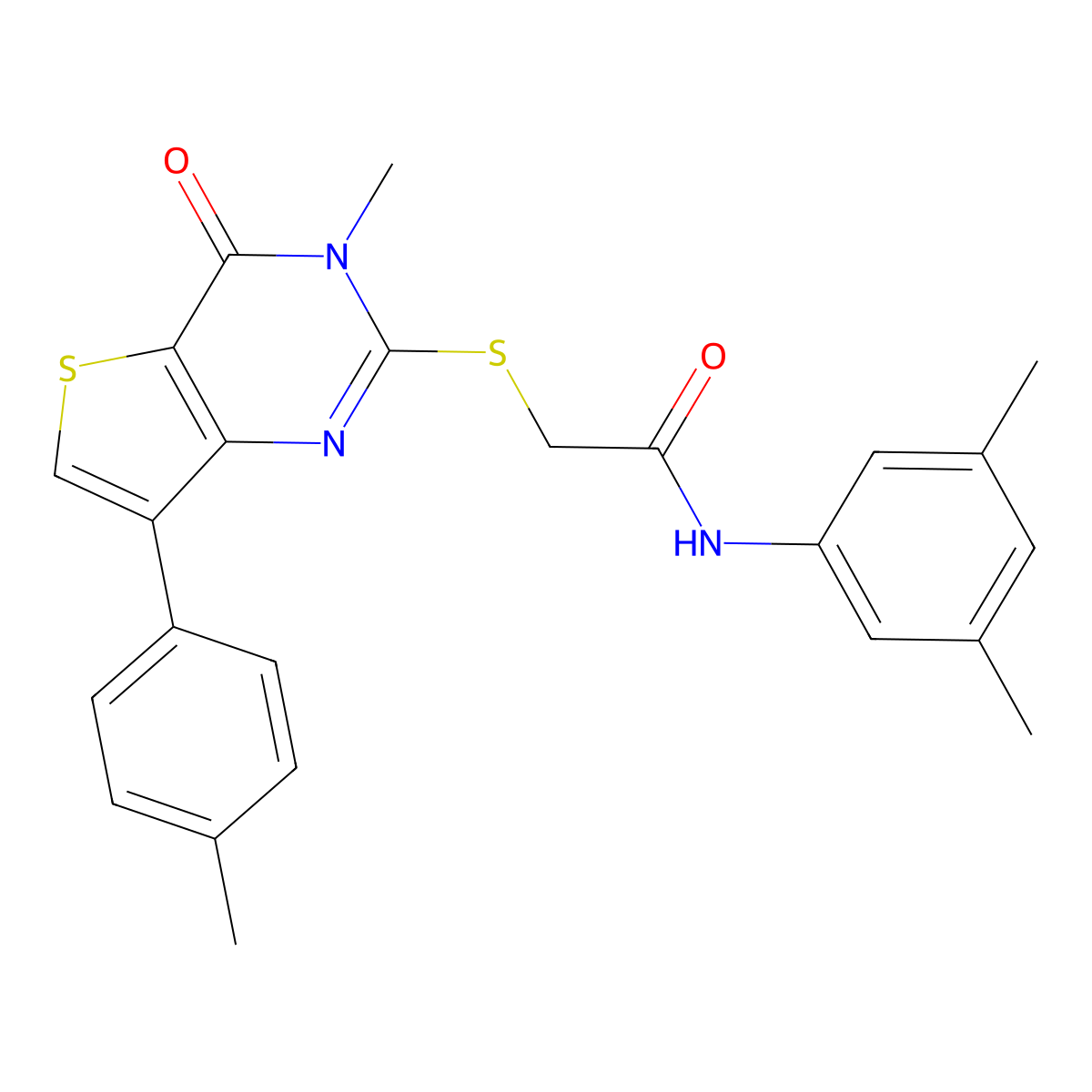 N-(3,5-dimethylphenyl)-2-{[3-methyl-7-(4-methylphenyl)-4-oxo-3,4-dihydrothieno[3,2-d]pyrimidin-2-yl]thio}acetamide molecular structure, CAS 1040631-76-2
