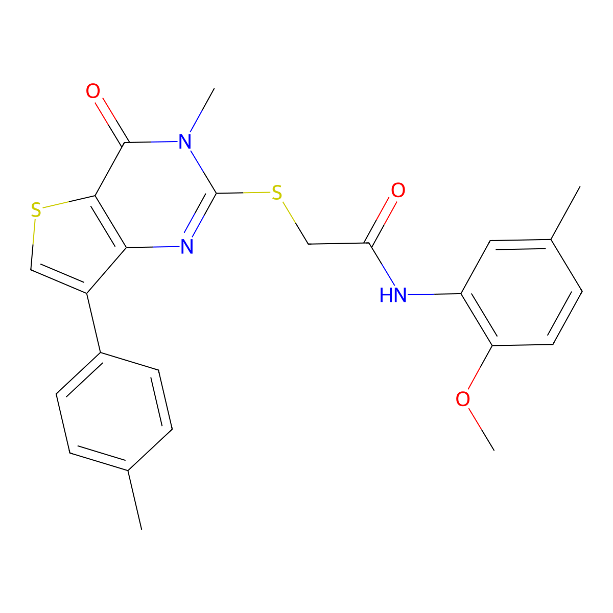 N-(2-methoxy-5-methylphenyl)-2-{[3-methyl-7-(4-methylphenyl)-4-oxo-3H,4H-thieno[3,2-d]pyrimidin-2-yl]sulfanyl}acetamide molecular structure, CAS 1040631-82-0