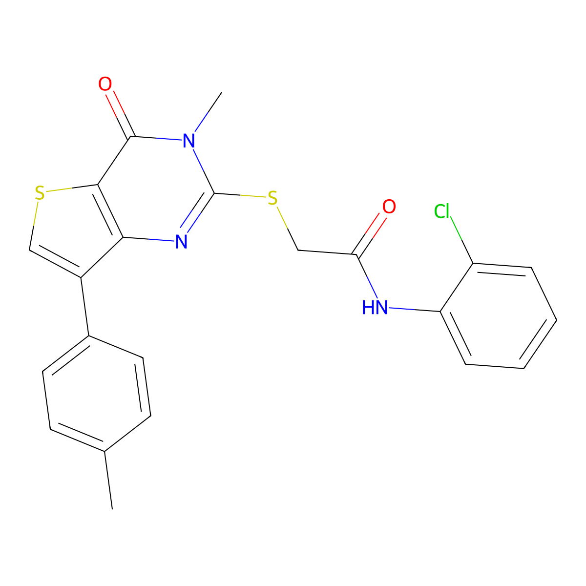 N-(2-chlorophenyl)-2-{[3-methyl-7-(4-methylphenyl)-4-oxo-3,4-dihydrothieno[3,2-d]pyrimidin-2-yl]thio}acetamide molecular structure, CAS 1040631-88-6