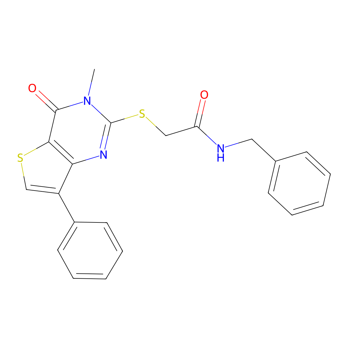 N-benzyl-2-({3-methyl-4-oxo-7-phenyl-3H,4H-thieno[3,2-d]pyrimidin-2-yl}sulfanyl)acetamide molecular structure, CAS 1040631-89-7