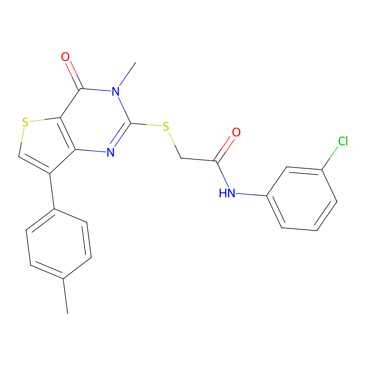 N-(3-chlorophenyl)-2-{[3-methyl-7-(4-methylphenyl)-4-oxo-3,4-dihydrothieno[3,2-d]pyrimidin-2-yl]sulfanyl}acetamide molecular structure, CAS 1040631-90-0
