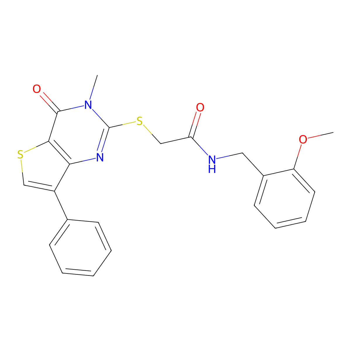 N-[(2-methoxyphenyl)methyl]-2-({3-methyl-4-oxo-7-phenyl-3H,4H-thieno[3,2-d]pyrimidin-2-yl}sulfanyl)acetamide molecular structure, CAS 1040631-91-1