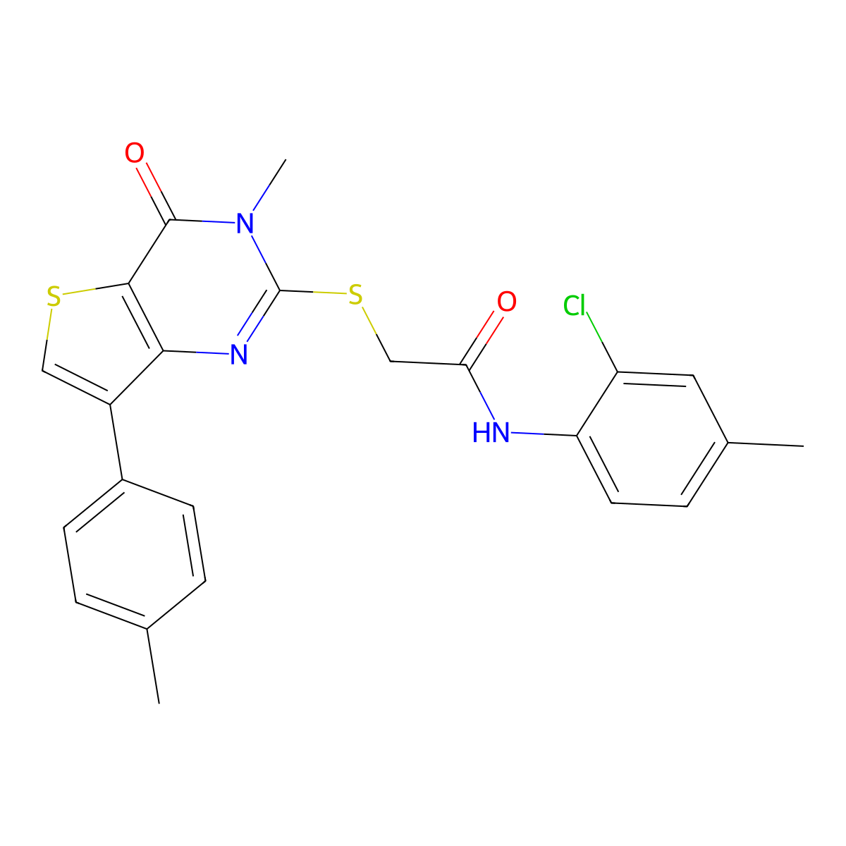 N-(2-chloro-4-methylphenyl)-2-{[3-methyl-7-(4-methylphenyl)-4-oxo-3,4-dihydrothieno[3,2-d]pyrimidin-2-yl]thio}acetamide molecular structure, CAS 1040631-92-2