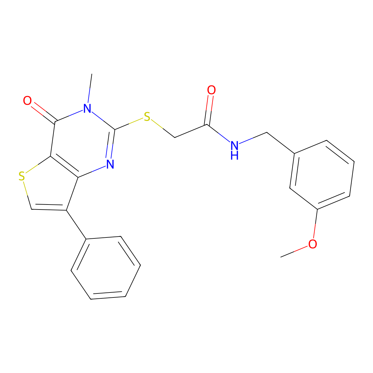 N-[(3-methoxyphenyl)methyl]-2-({3-methyl-4-oxo-7-phenyl-3H,4H-thieno[3,2-d]pyrimidin-2-yl}sulfanyl)acetamide molecular structure, CAS 1040631-93-3