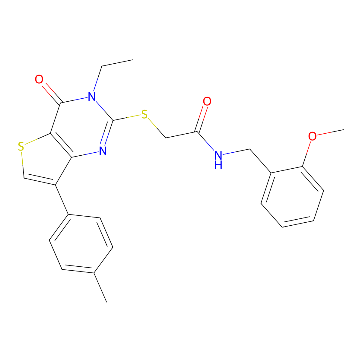 2-{[3-ethyl-7-(4-methylphenyl)-4-oxo-3,4-dihydrothieno[3,2-d]pyrimidin-2-yl]thio}-N-(2-methoxybenzyl)acetamide molecular structure, CAS 1040631-94-4