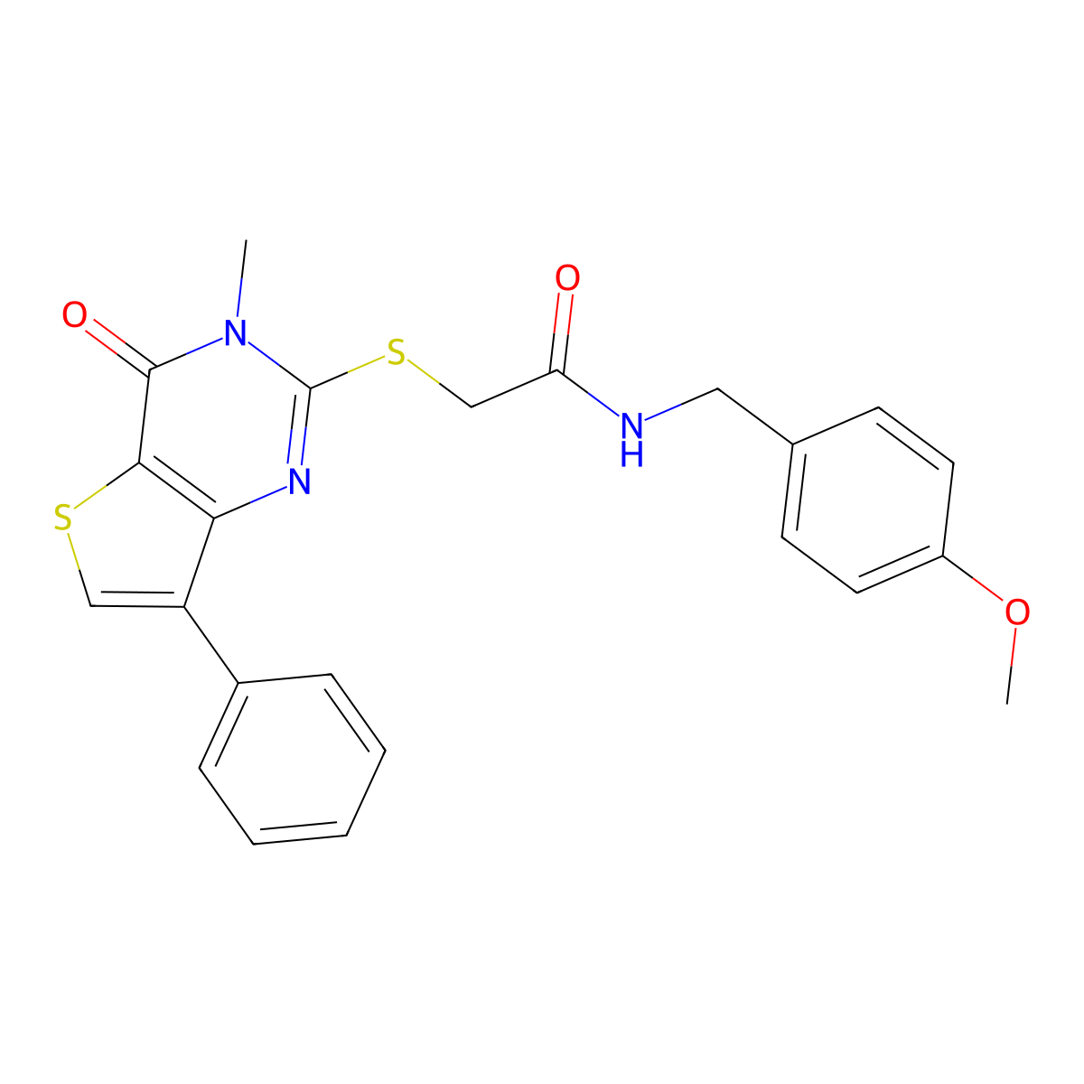 N-(4-methoxybenzyl)-2-[(3-methyl-4-oxo-7-phenyl-3,4-dihydrothieno[3,2-d]pyrimidin-2-yl)thio]acetamide molecular structure, CAS 1040631-96-6