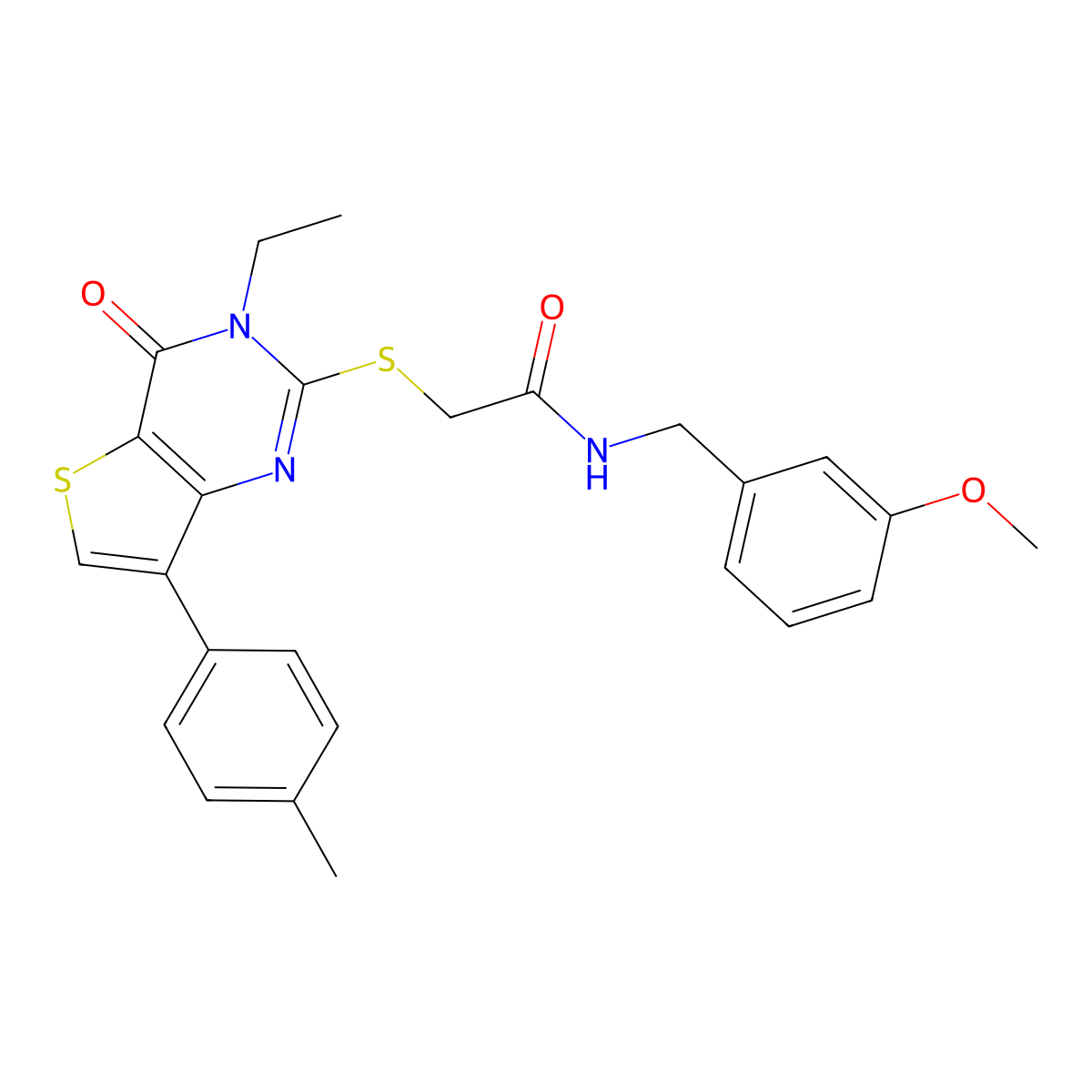 2-{[3-ethyl-7-(4-methylphenyl)-4-oxo-3H,4H-thieno[3,2-d]pyrimidin-2-yl]sulfanyl}-N-[(3-methoxyphenyl)methyl]acetamide molecular structure, CAS 1040631-97-7