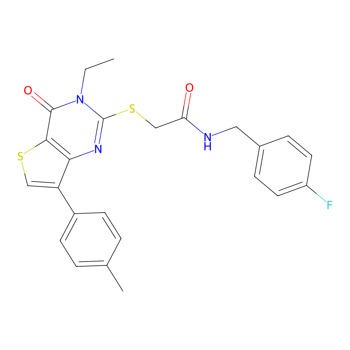 2-{[3-ethyl-7-(4-methylphenyl)-4-oxo-3,4-dihydrothieno[3,2-d]pyrimidin-2-yl]thio}-N-(4-fluorobenzyl)acetamide molecular structure, CAS 1040632-00-5