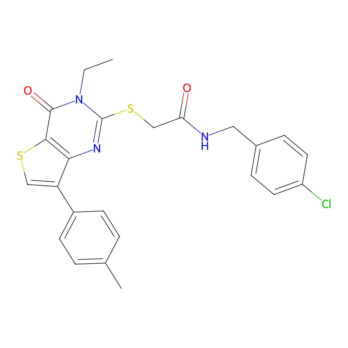 N-(4-chlorobenzyl)-2-{[3-ethyl-7-(4-methylphenyl)-4-oxo-3,4-dihydrothieno[3,2-d]pyrimidin-2-yl]thio}acetamide molecular structure, CAS 1040632-03-8