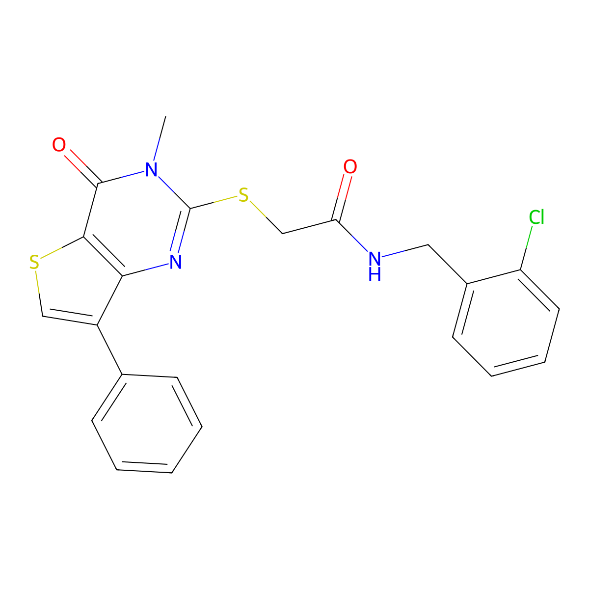 N-(2-chlorobenzyl)-2-((3-methyl-4-oxo-7-phenyl-3,4-dihydrothieno[3,2-d]pyrimidin-2-yl)thio)acetamide molecular structure, CAS 1040632-05-0