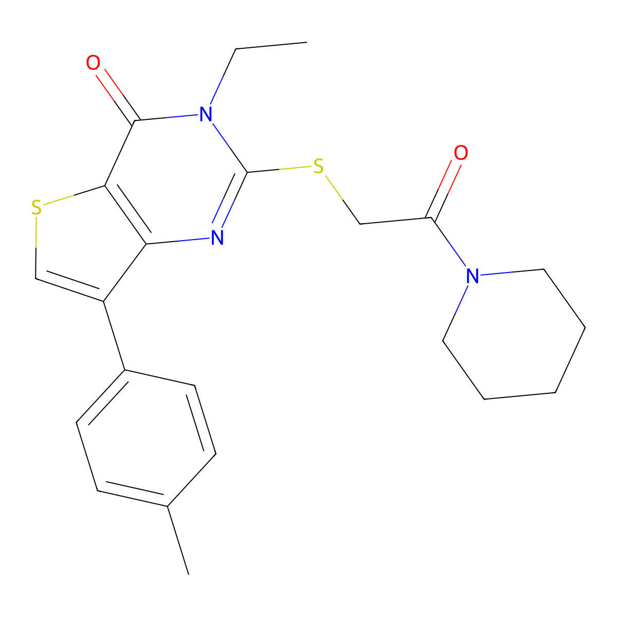 3-ethyl-2-((2-oxo-2-(piperidin-1-yl)ethyl)thio)-7-(p-tolyl)thieno[3,2-d]pyrimidin-4(3H)-one molecular structure, CAS 1040632-06-1
