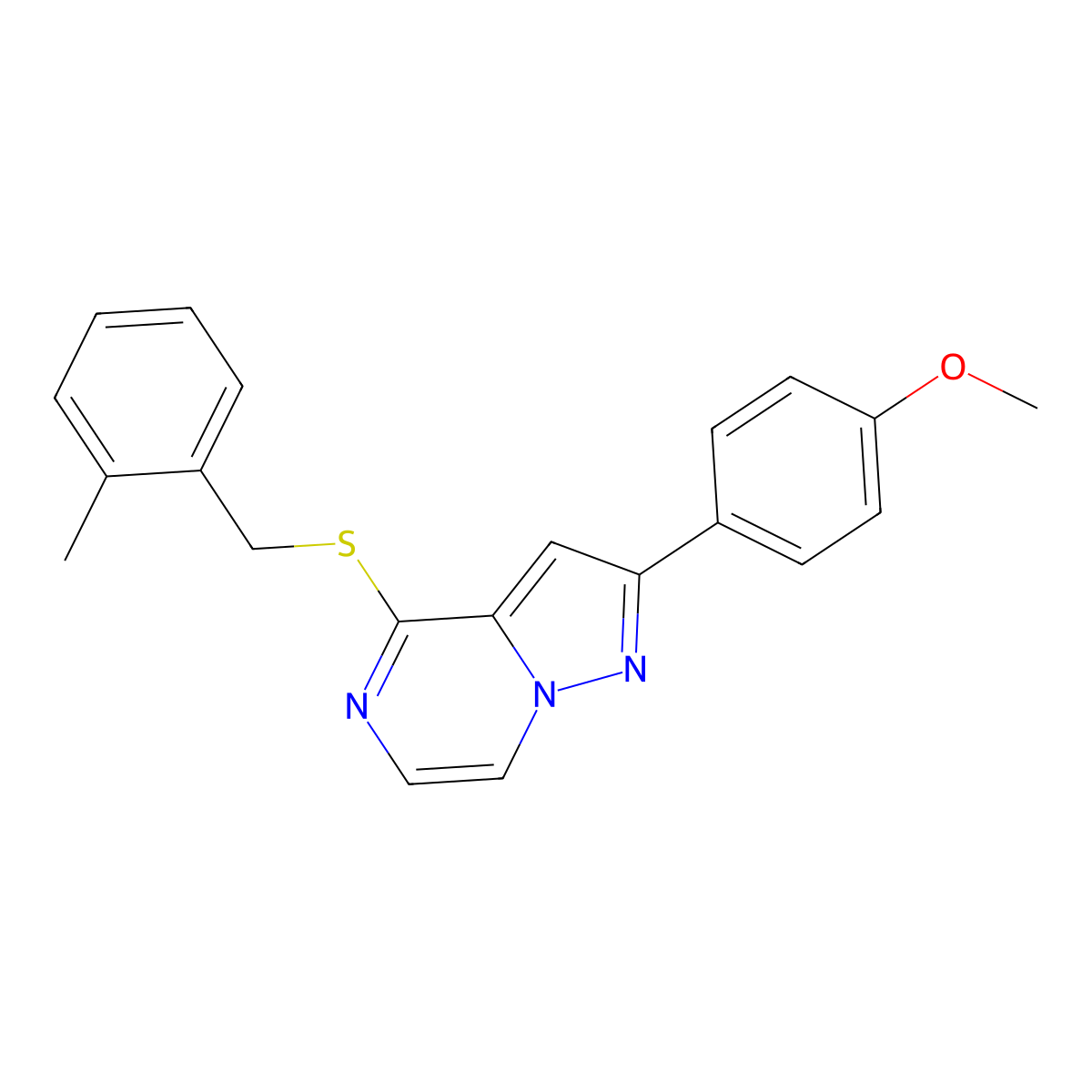 2-(4-Methoxyphenyl)-4-{[(2-methylphenyl)methyl]sulfanyl}pyrazolo[1,5-A]pyrazine molecular structure, CAS 1040632-07-2