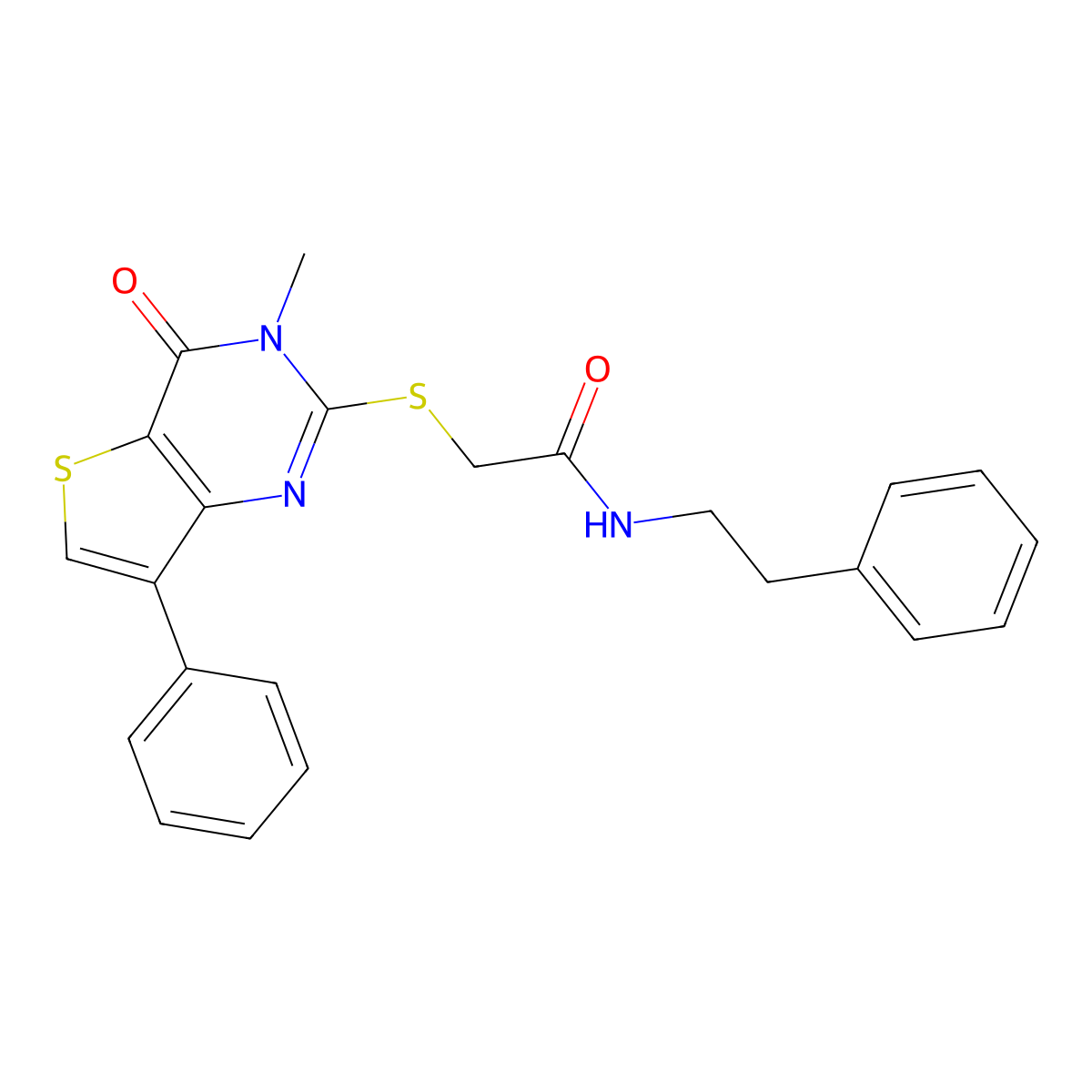 2-({3-methyl-4-oxo-7-phenyl-3H,4H-thieno[3,2-d]pyrimidin-2-yl}sulfanyl)-N-(2-phenylethyl)acetamide molecular structure, CAS 1040632-08-3