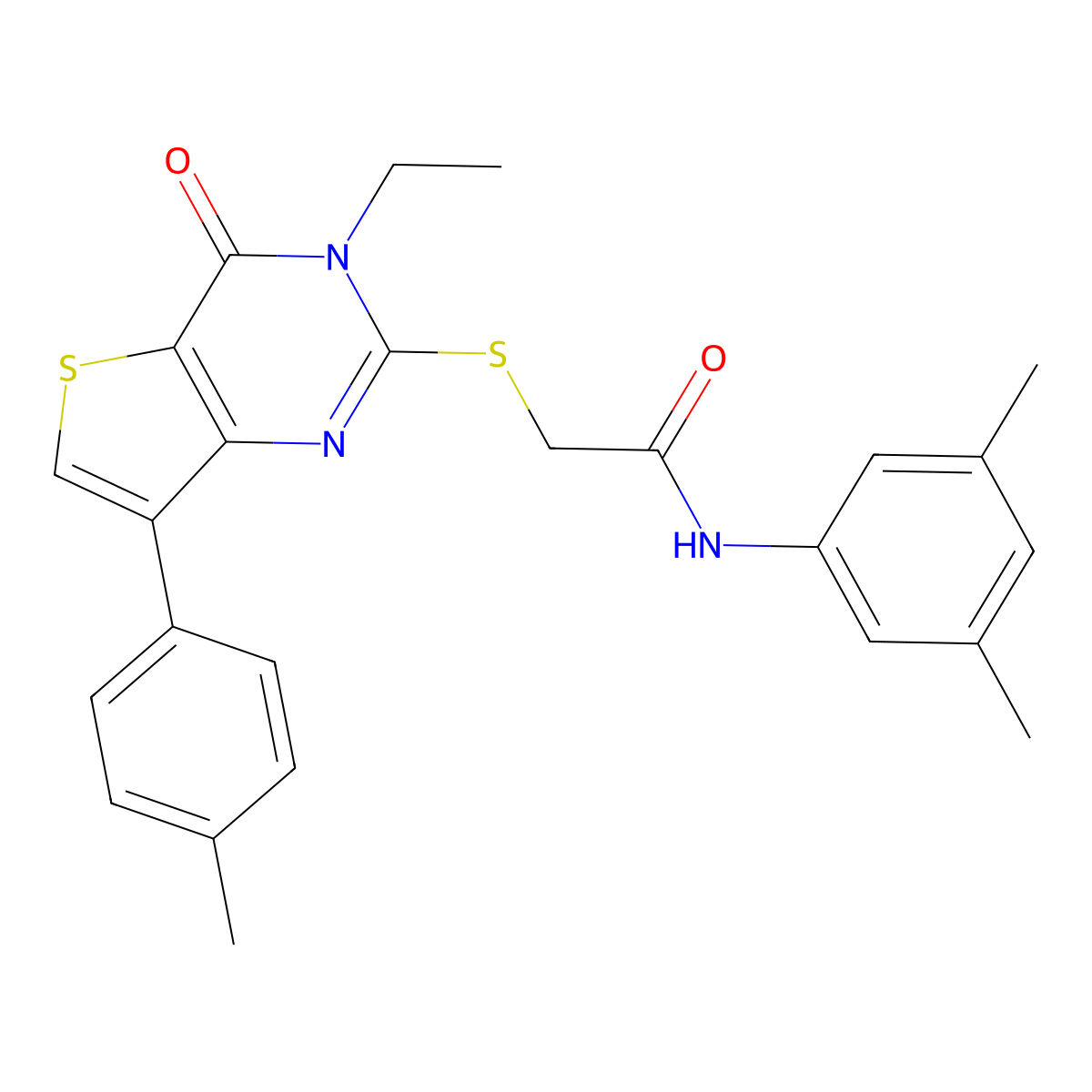 N-(3,5-dimethylphenyl)-2-{[3-ethyl-7-(4-methylphenyl)-4-oxo-3,4-dihydrothieno[3,2-d]pyrimidin-2-yl]thio}acetamide molecular structure, CAS 1040632-09-4