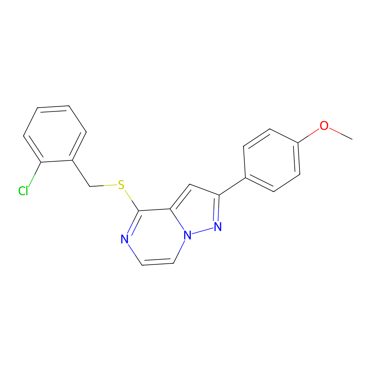 4-[(2-Chlorobenzyl)thio]-2-(4-methoxyphenyl)pyrazolo[1,5-a]pyrazine molecular structure, CAS 1040632-10-7