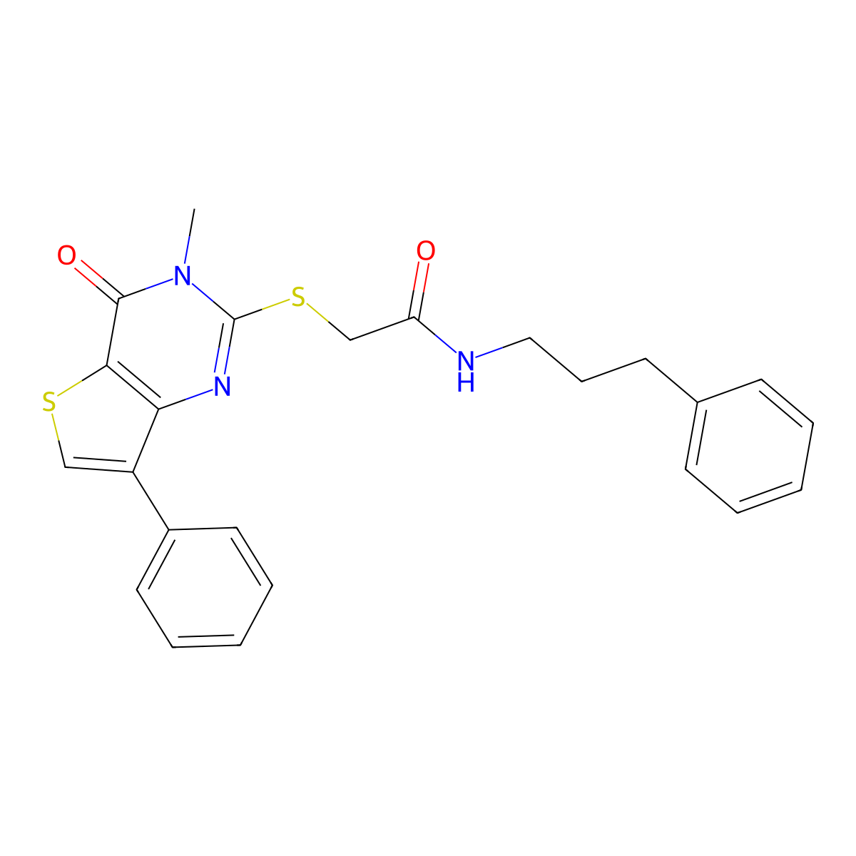 2-[(3-methyl-4-oxo-7-phenyl-3,4-dihydrothieno[3,2-d]pyrimidin-2-yl)thio]-N-(3-phenylpropyl)acetamide molecular structure, CAS 1040632-11-8