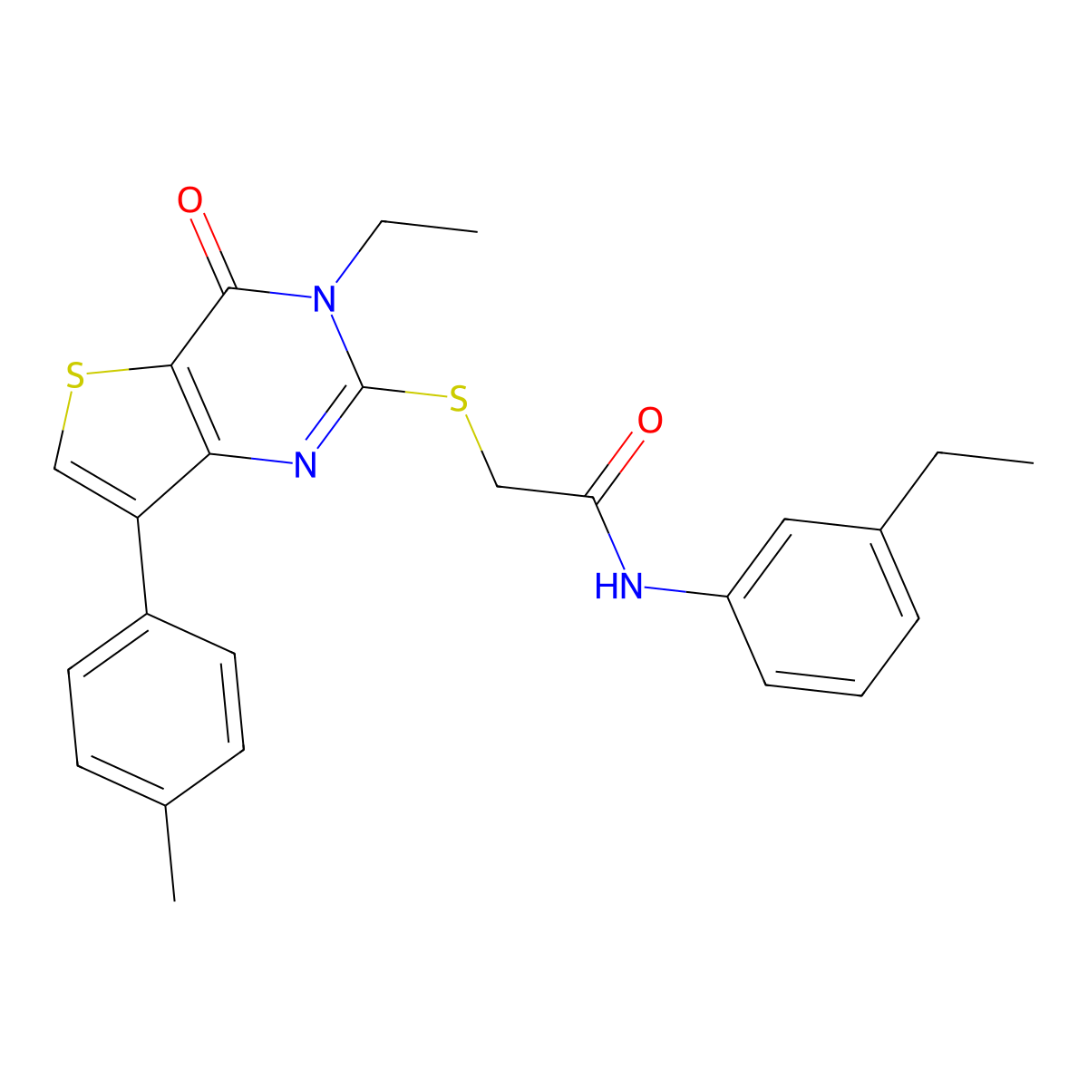 2-{[3-ethyl-7-(4-methylphenyl)-4-oxo-3,4-dihydrothieno[3,2-d]pyrimidin-2-yl]thio}-N-(3-ethylphenyl)acetamide molecular structure, CAS 1040632-12-9