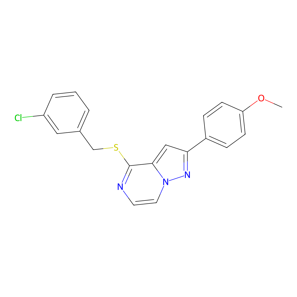 4-[(3-Chlorobenzyl)thio]-2-(4-methoxyphenyl)pyrazolo[1,5-a]pyrazine molecular structure, CAS 1040632-13-0