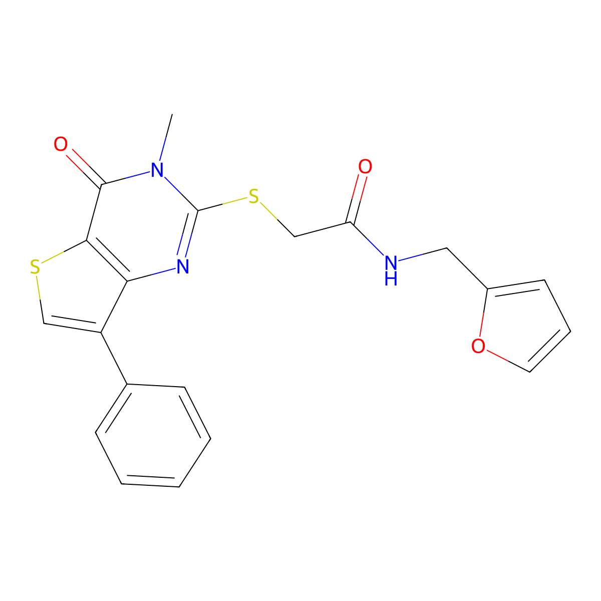 N-[(furan-2-yl)methyl]-2-({3-methyl-4-oxo-7-phenyl-3H,4H-thieno[3,2-d]pyrimidin-2-yl}sulfanyl)acetamide molecular structure, CAS 1040632-14-1