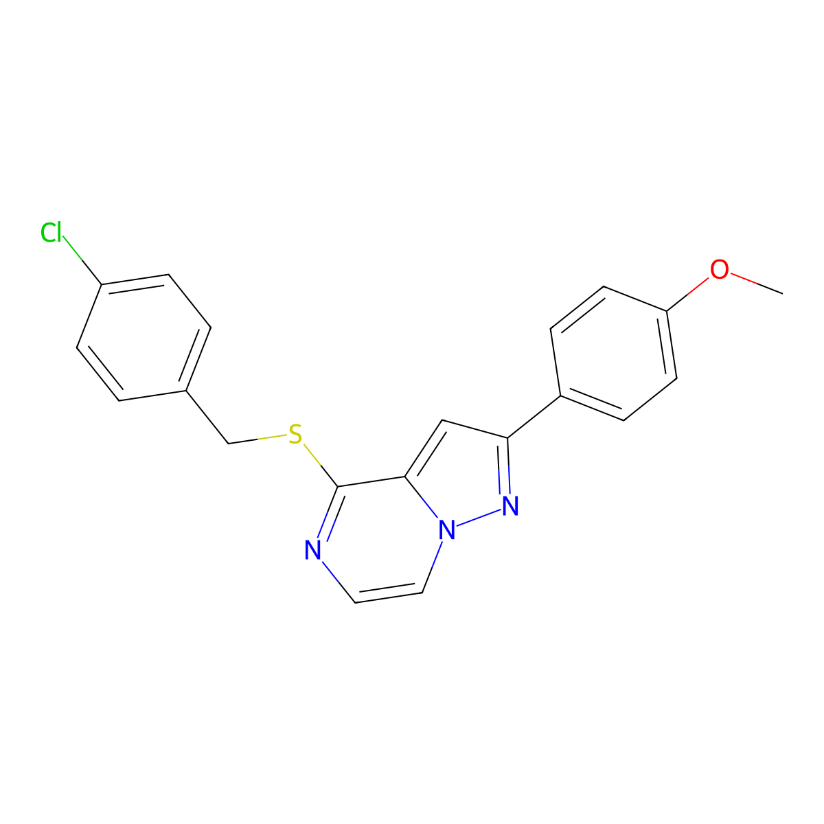 4-[(4-Chlorobenzyl)thio]-2-(4-methoxyphenyl)pyrazolo[1,5-a]pyrazine molecular structure, CAS 1040632-16-3