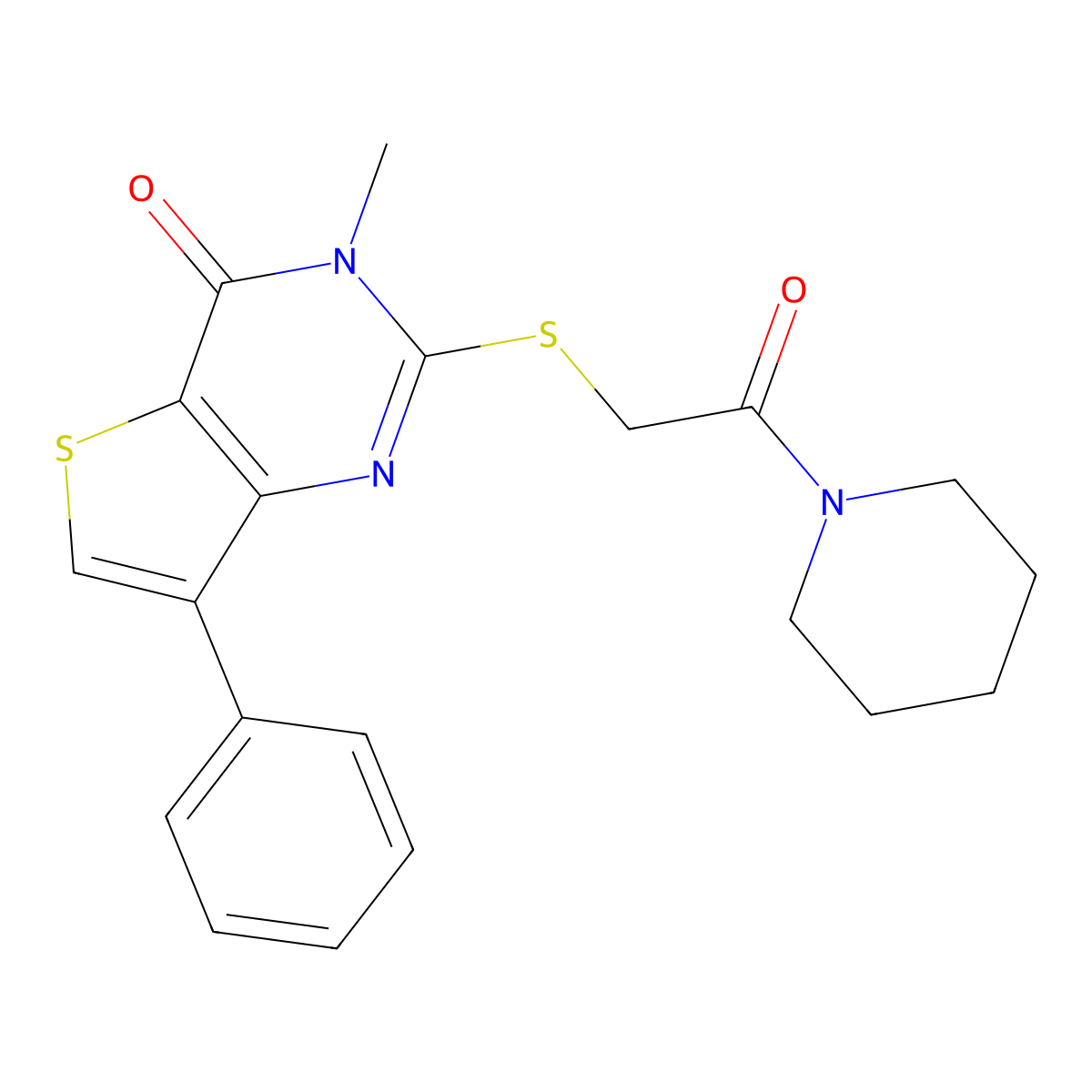 3-methyl-2-{[2-oxo-2-(piperidin-1-yl)ethyl]sulfanyl}-7-phenyl-3H,4H-thieno[3,2-d]pyrimidin-4-one molecular structure, CAS 1040632-17-4