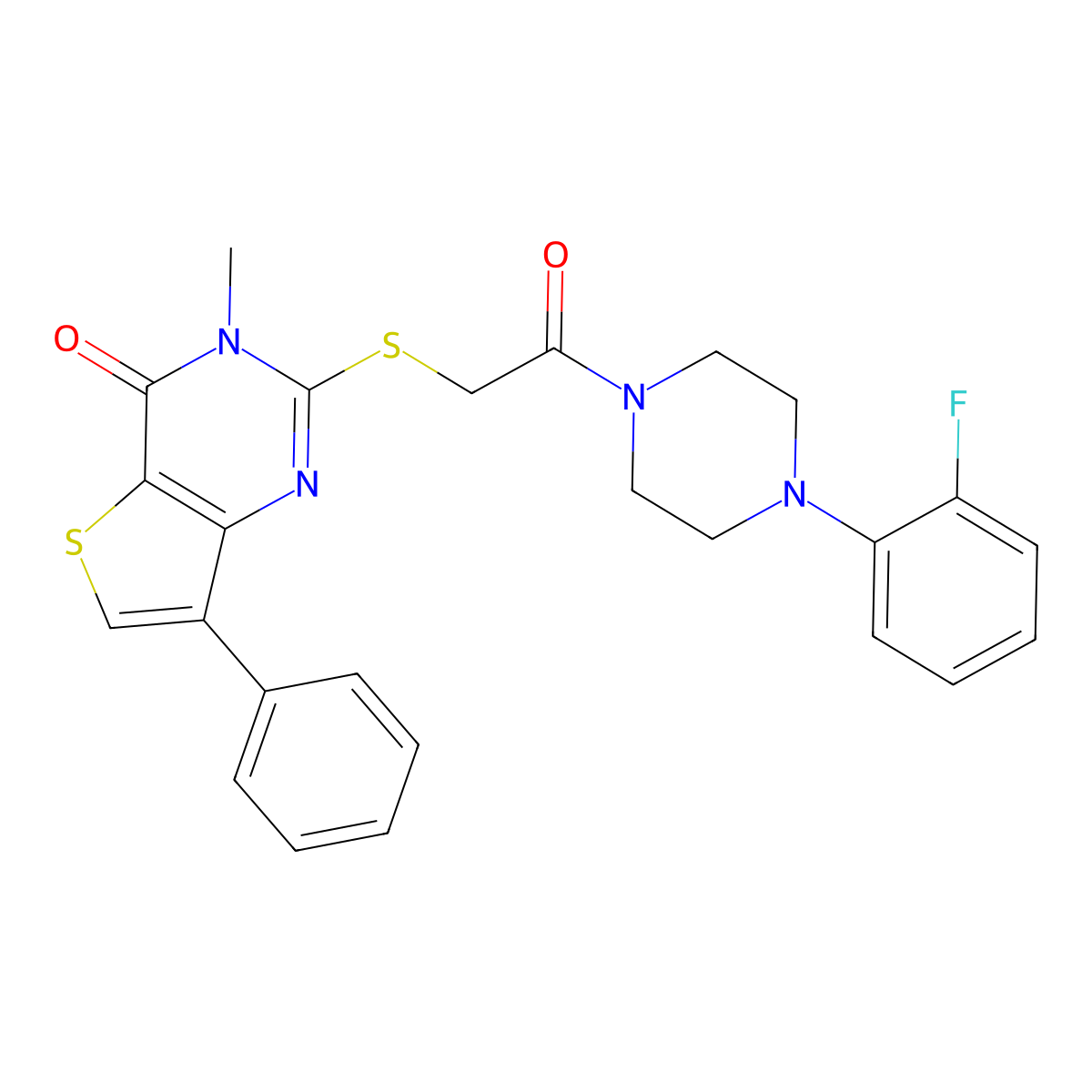 2-({2-[4-(2-fluorophenyl)piperazin-1-yl]-2-oxoethyl}thio)-3-methyl-7-phenylthieno[3,2-d]pyrimidin-4(3H)-one molecular structure, CAS 1040632-20-9