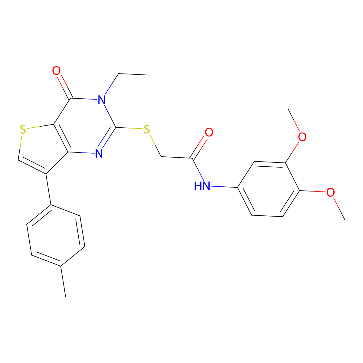 N-(3,4-dimethoxyphenyl)-2-{[3-ethyl-7-(4-methylphenyl)-4-oxo-3H,4H-thieno[3,2-d]pyrimidin-2-yl]sulfanyl}acetamide molecular structure, CAS 1040632-21-0