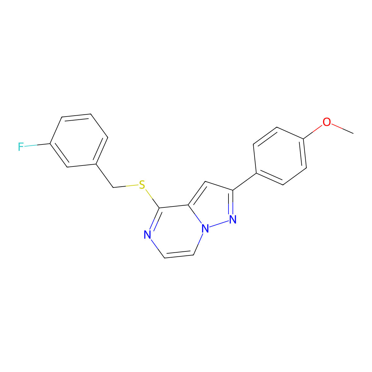 4-[(3-Fluorobenzyl)thio]-2-(4-methoxyphenyl)pyrazolo[1,5-a]pyrazine molecular structure, CAS 1040632-22-1