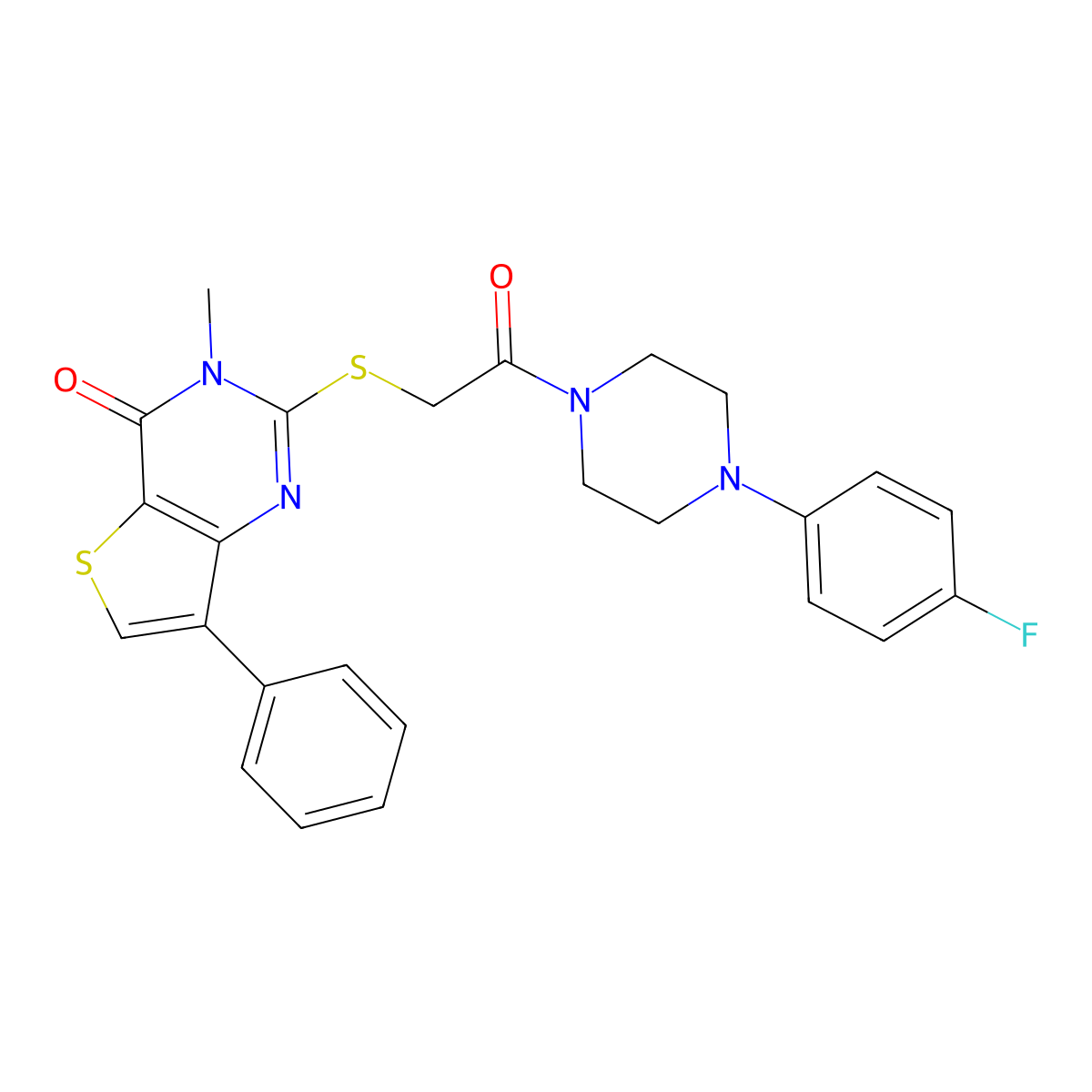 2-({2-[4-(4-fluorophenyl)piperazin-1-yl]-2-oxoethyl}thio)-3-methyl-7-phenylthieno[3,2-d]pyrimidin-4(3H)-one molecular structure, CAS 1040632-23-2