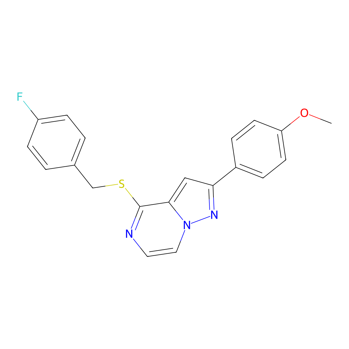 4-[(4-Fluorobenzyl)thio]-2-(4-methoxyphenyl)pyrazolo[1,5-a]pyrazine molecular structure, CAS 1040632-25-4