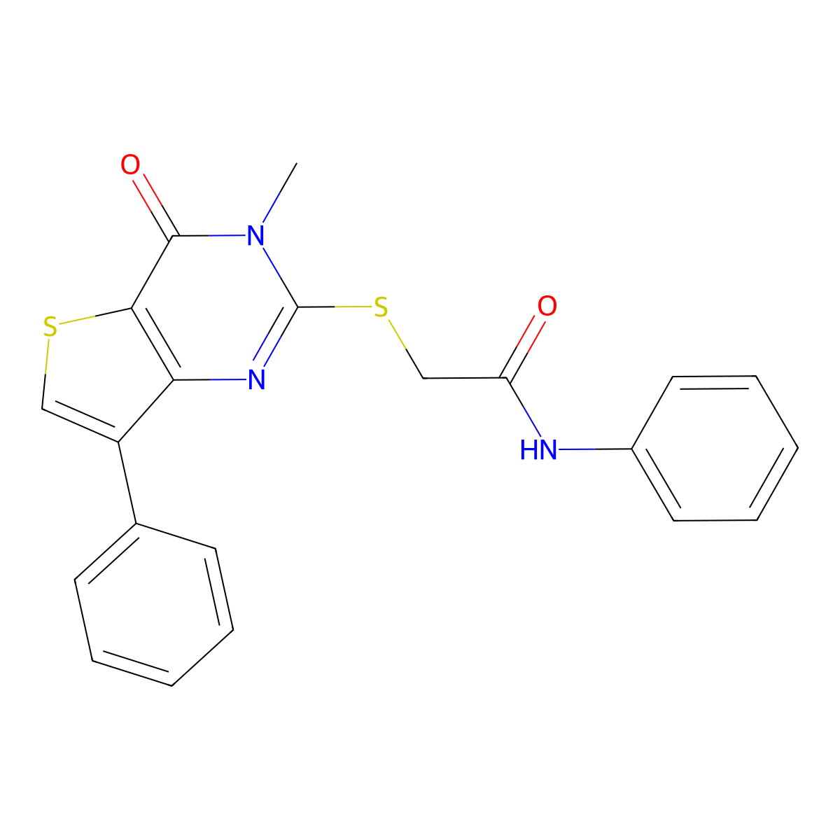 2-[(3-methyl-4-oxo-7-phenyl-3,4-dihydrothieno[3,2-d]pyrimidin-2-yl)thio]-N-phenylacetamide molecular structure, CAS 1040632-26-5
