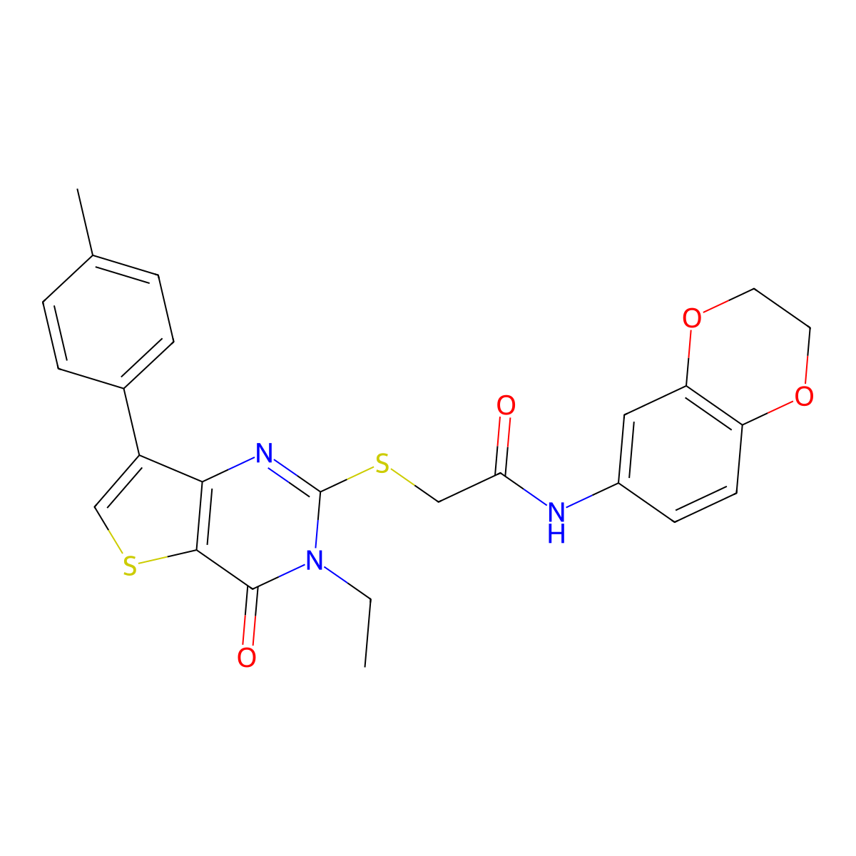 N-(2,3-dihydro-1,4-benzodioxin-6-yl)-2-{[3-ethyl-7-(4-methylphenyl)-4-oxo-3H,4H-thieno[3,2-d]pyrimidin-2-yl]sulfanyl}acetamide molecular structure, CAS 1040632-27-6