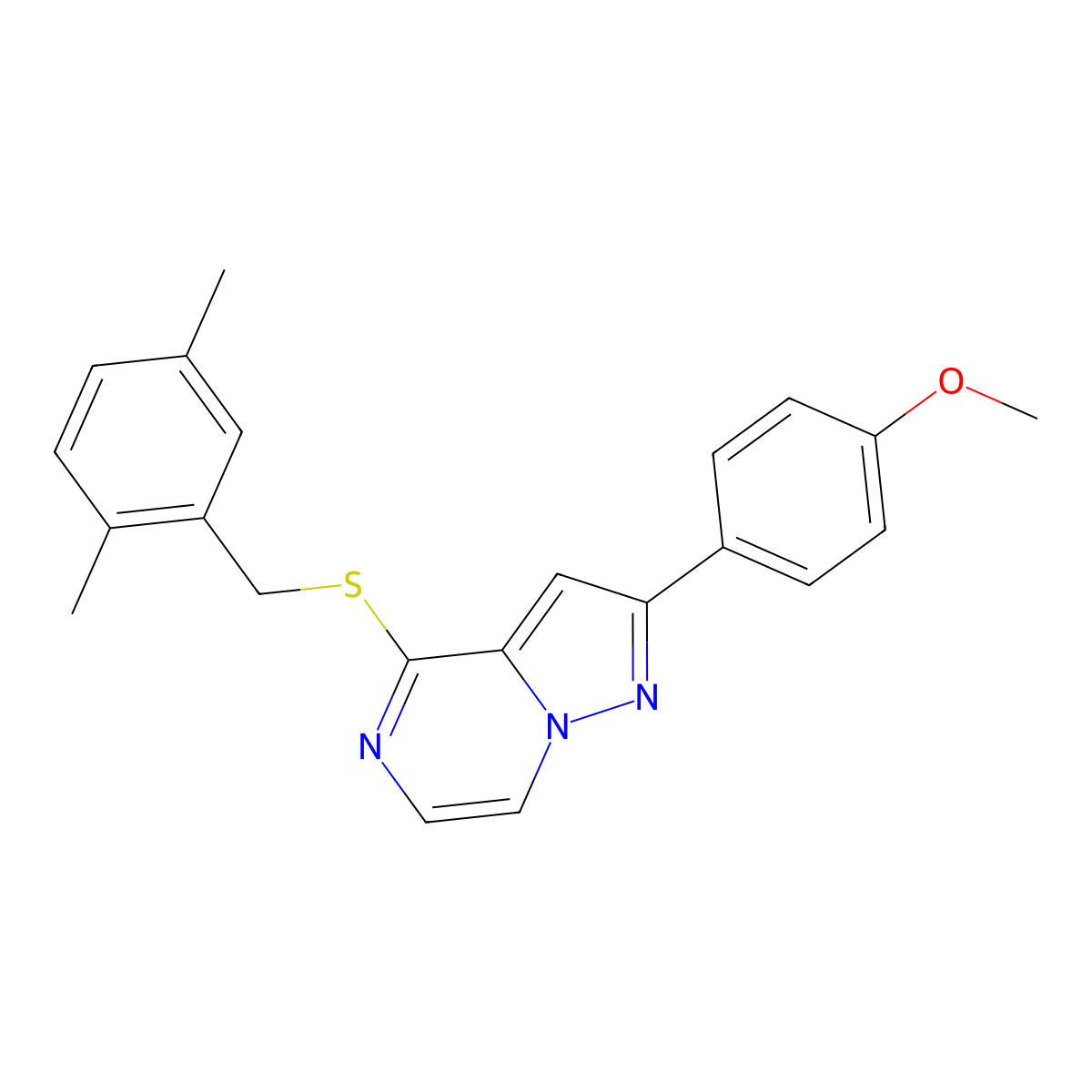 4-{[(2,5-Dimethylphenyl)methyl]sulfanyl}-2-(4-methoxyphenyl)pyrazolo[1,5-A]pyrazine molecular structure, CAS 1040632-28-7