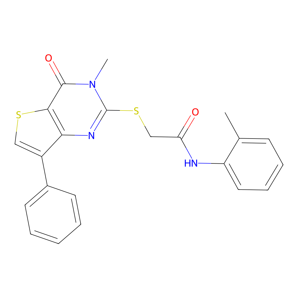 2-({3-methyl-4-oxo-7-phenyl-3H,4H-thieno[3,2-d]pyrimidin-2-yl}sulfanyl)-N-(2-methylphenyl)acetamide molecular structure, CAS 1040632-29-8