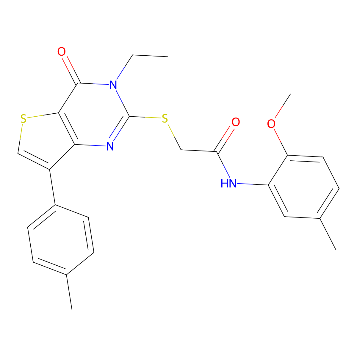 2-{[3-ethyl-7-(4-methylphenyl)-4-oxo-3,4-dihydrothieno[3,2-d]pyrimidin-2-yl]thio}-N-(2-methoxy-5-methylphenyl)acetamide molecular structure, CAS 1040632-30-1