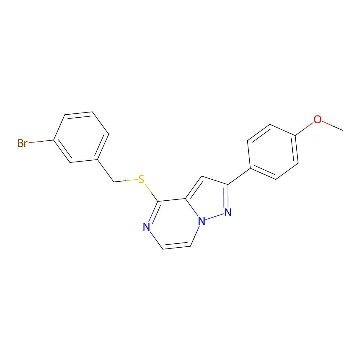 4-[(3-Bromobenzyl)thio]-2-(4-methoxyphenyl)pyrazolo[1,5-a]pyrazine molecular structure, CAS 1040632-31-2