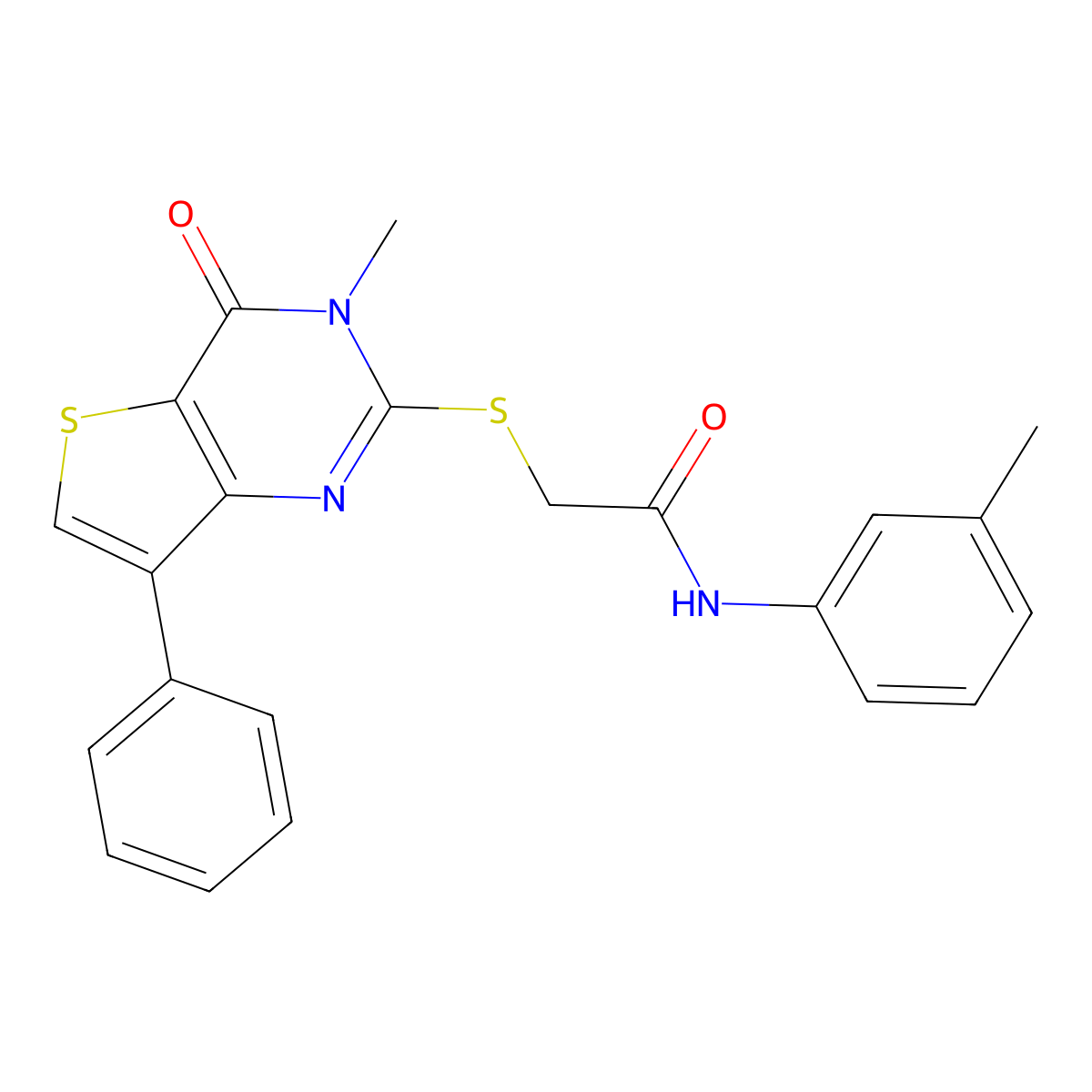 2-({3-methyl-4-oxo-7-phenyl-3H,4H-thieno[3,2-d]pyrimidin-2-yl}sulfanyl)-N-(3-methylphenyl)acetamide molecular structure, CAS 1040632-32-3