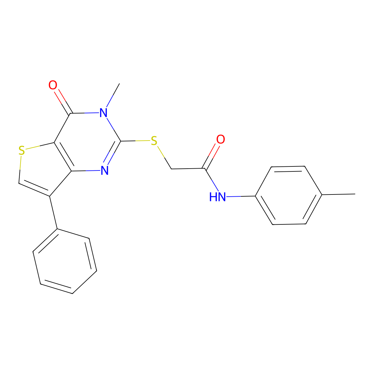 2-({3-methyl-4-oxo-7-phenyl-3H,4H-thieno[3,2-d]pyrimidin-2-yl}sulfanyl)-N-(4-methylphenyl)acetamide molecular structure, CAS 1040632-35-6