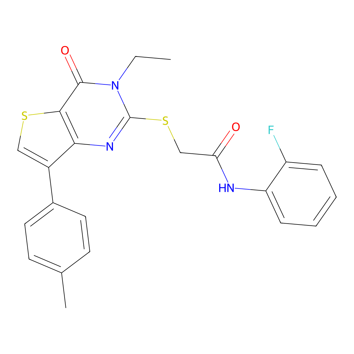 2-{[3-ethyl-7-(4-methylphenyl)-4-oxo-3,4-dihydrothieno[3,2-d]pyrimidin-2-yl]thio}-N-(2-fluorophenyl)acetamide molecular structure, CAS 1040632-36-7