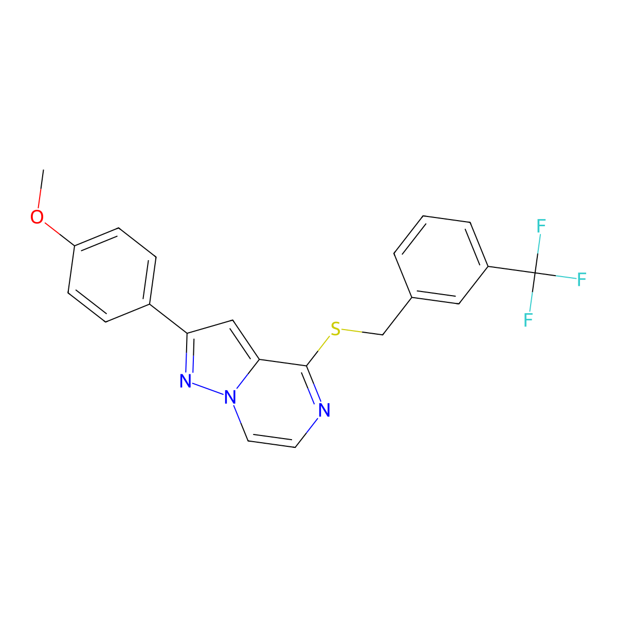 2-(4-Methoxyphenyl)-4-({[3-(trifluoromethyl)phenyl]methyl}sulfanyl)pyrazolo[1,5-A]pyrazine molecular structure, CAS 1040632-37-8