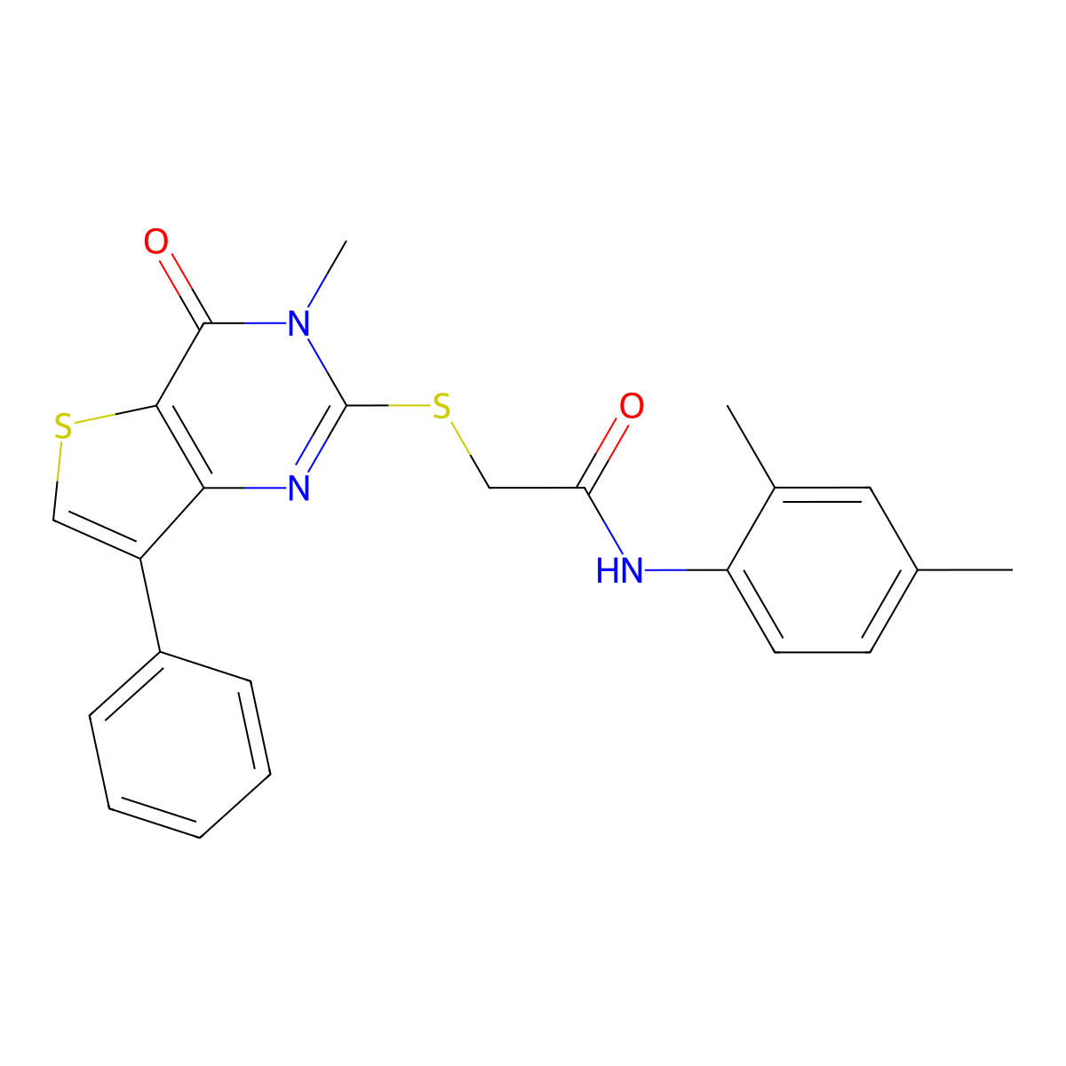 N-(2,4-dimethylphenyl)-2-[(3-methyl-4-oxo-7-phenyl-3,4-dihydrothieno[3,2-d]pyrimidin-2-yl)thio]acetamide molecular structure, CAS 1040632-39-0