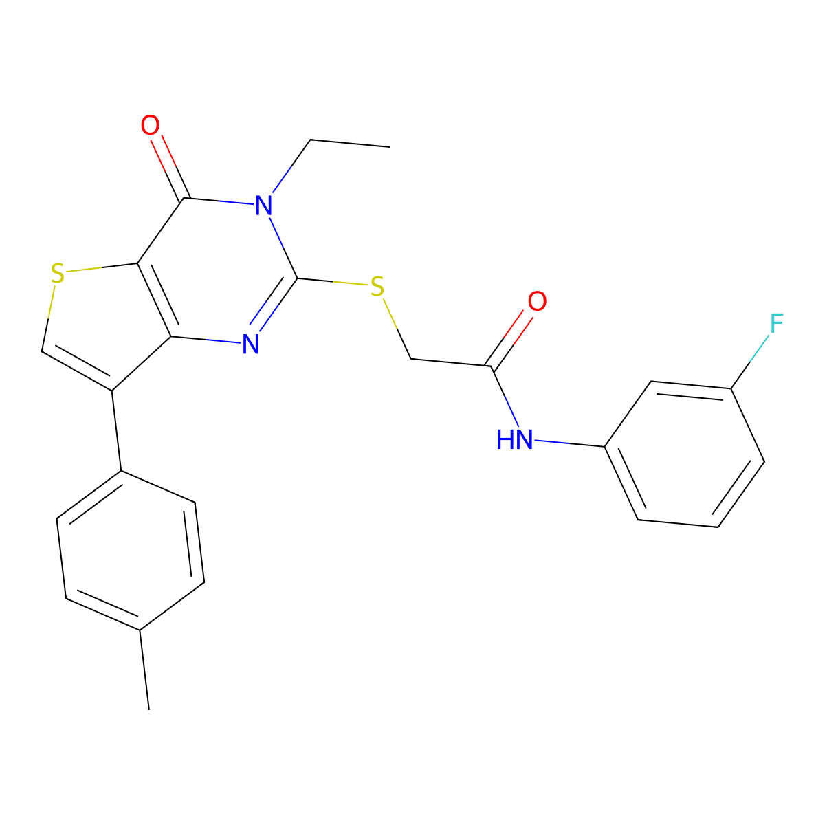2-{[3-ethyl-7-(4-methylphenyl)-4-oxo-3,4-dihydrothieno[3,2-d]pyrimidin-2-yl]sulfanyl}-N-(3-fluorophenyl)acetamide molecular structure, CAS 1040632-40-3