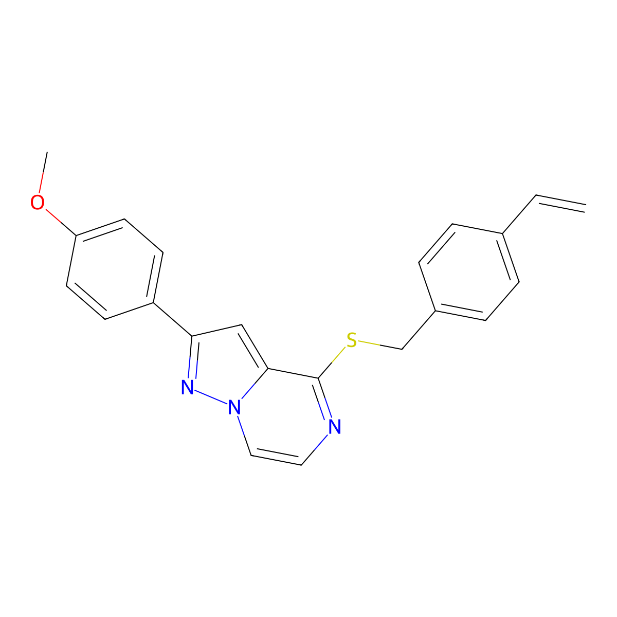 2-(4-Methoxyphenyl)-4-[(4-vinylbenzyl)thio]pyrazolo[1,5-a]pyrazine molecular structure, CAS 1040632-41-4