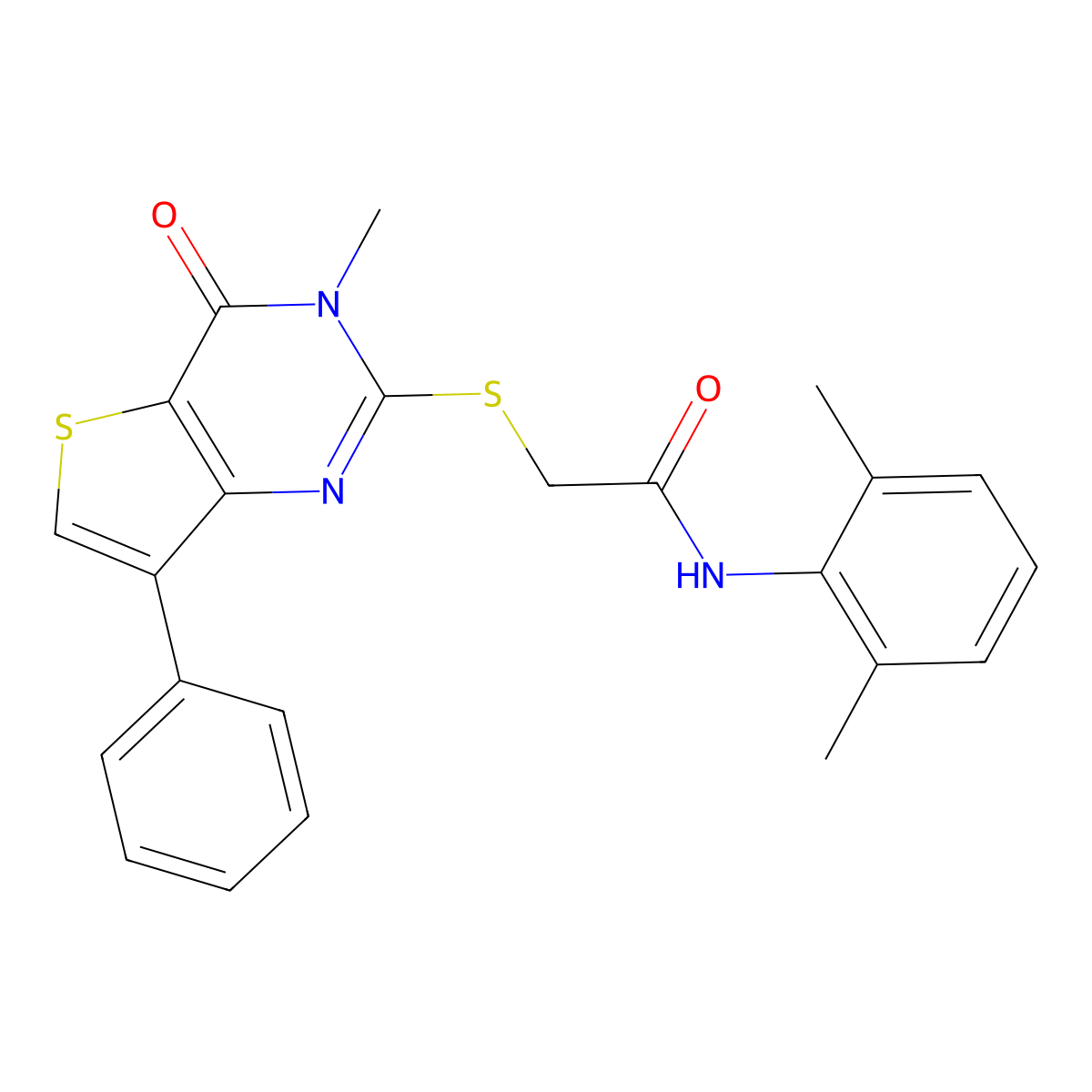 N-(2,6-dimethylphenyl)-2-[(3-methyl-4-oxo-7-phenyl-3,4-dihydrothieno[3,2-d]pyrimidin-2-yl)thio]acetamide molecular structure, CAS 1040632-43-6