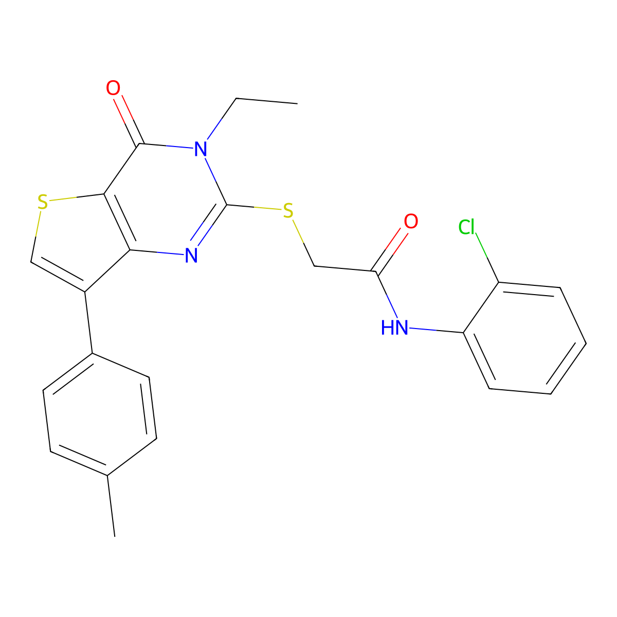 N-(2-chlorophenyl)-2-{[3-ethyl-7-(4-methylphenyl)-4-oxo-3,4-dihydrothieno[3,2-d]pyrimidin-2-yl]thio}acetamide molecular structure, CAS 1040632-44-7